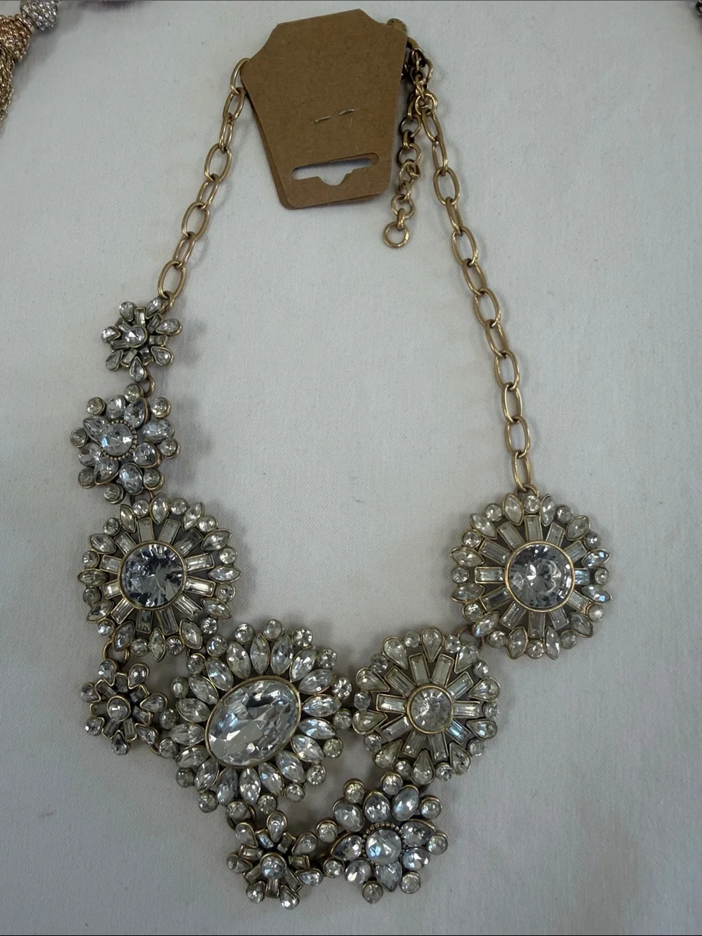 J. Crew Gold-Tone Clear Crystal Floral Statement Necklace